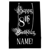 8e verjaardag: Fancy, elegant script + aangepaste  Medium Cadeauzakje (Achterkant)