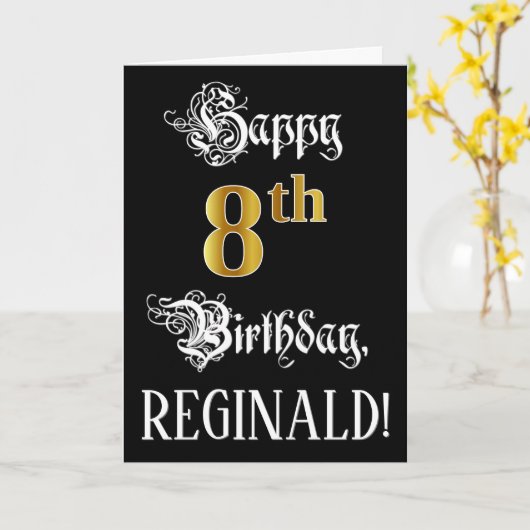 8e verjaardag — Fancy script; Faux Gold Kijk; naam Kaart (Gele Bloem)