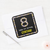 8e verjaardag: Floral Flowers Number, Custom Name Vierkante Sticker (Envelop)