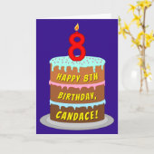 8e verjaardag: Fun Cake and Candle + Custom Name Kaart (Gele Bloem)
