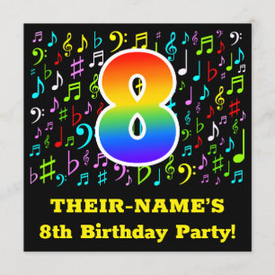 8e verjaardag: Fun Music-symbolen, regenboog 8 Kaart