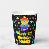 8e verjaardag: Fun Stars Pattern en Rainbow 8 Papieren Bekers (Achterkant)