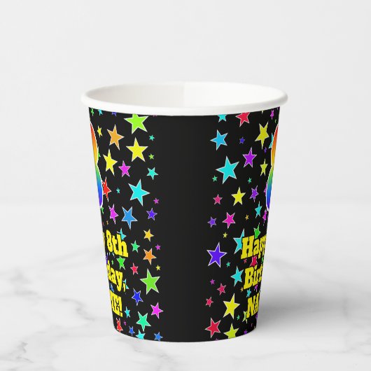 8e verjaardag: Fun Stars Pattern en Rainbow 8 Papieren Bekers (Links)