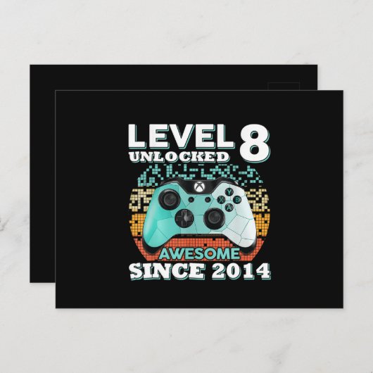 8e verjaardag geschenk jongens level 8 ontgrendeld briefkaart (Voorkant / Achterkant)