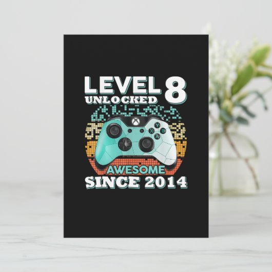 8e verjaardag geschenk jongens level 8 ontgrendeld kaart (Staand voorkant)