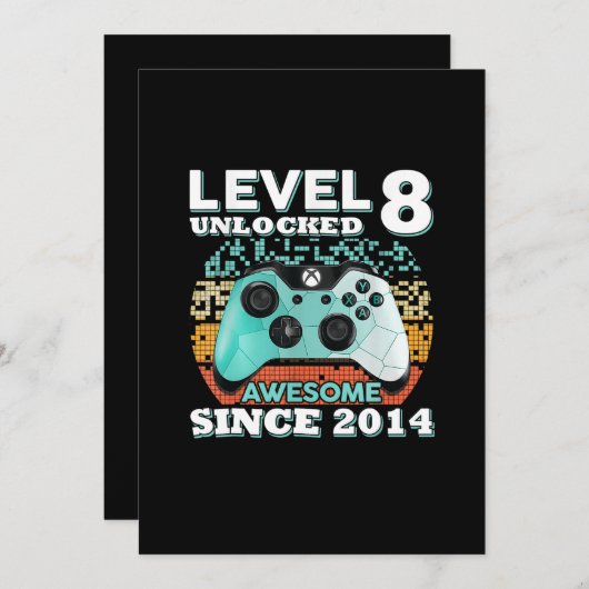 8e verjaardag geschenk jongens level 8 ontgrendeld kaart (Voorkant / Achterkant)