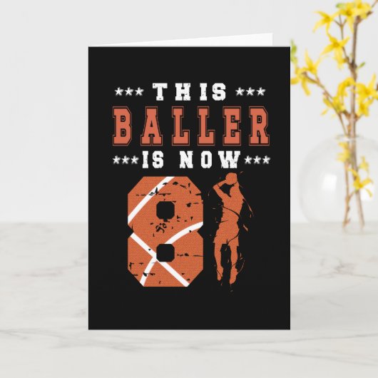 8e verjaardag: Gift Basketball Player 8 jaar oude Kaart (Gele Bloem)