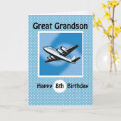 8e verjaardag, grote kleinzoon, vliegtuig op blauw kaart (Gele Bloem)