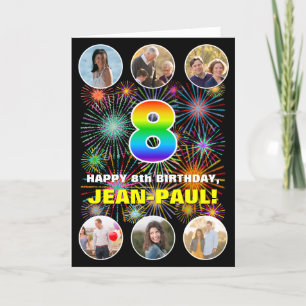 8e verjaardag: Leuke regenboog #, aangepaste naam  Kaart