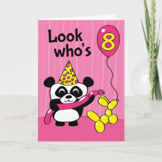 8e verjaardag - Meisje Panda met ballonnen Kaart