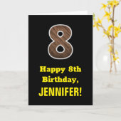 8e verjaardag: naam, Faux Wood Grain Patroon "8" Kaart (Gele Bloem)
