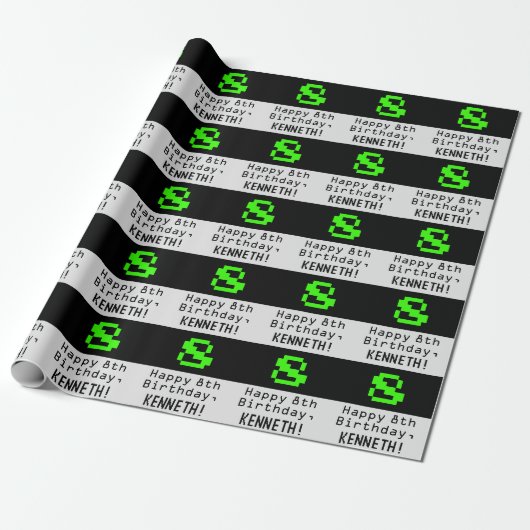 8e verjaardag - Nerdy / Geeky stijl "8" en naam Cadeaupapier (Uitgerold)
