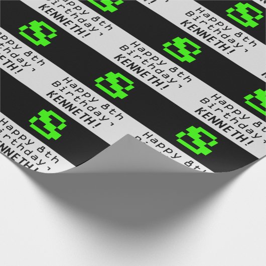 8e verjaardag - Nerdy / Geeky stijl "8" en naam Cadeaupapier (Hoek)