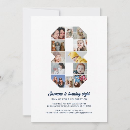 8e verjaardag nummer 8 aangepaste foto collage kaart (Voorkant)
