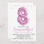 8e Verjaardag Pastel Roze Ballon Uitnodiging (Voorkant / Achterkant)