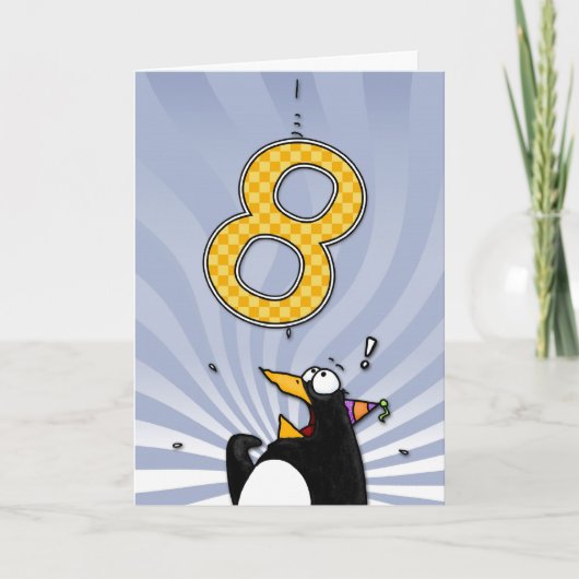 8e verjaardag - Penguin Surprise Kaart (Voorkant)