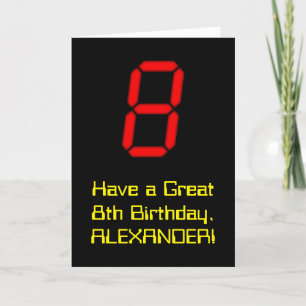 8e verjaardag: Red Digital Clock Style "8" + naam Kaart