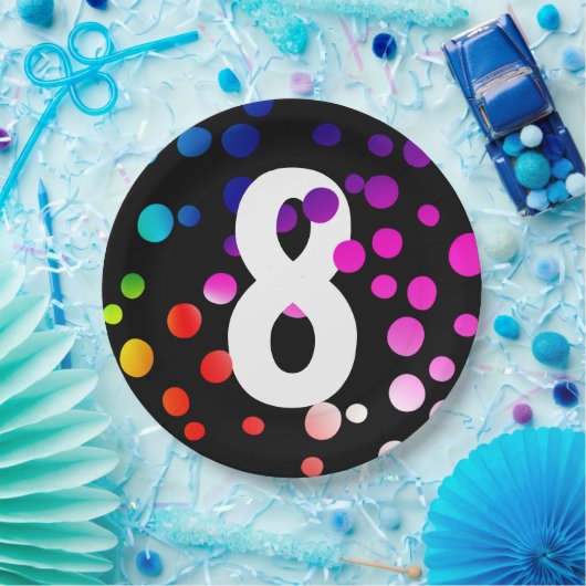 8e verjaardag regenboogStippen Papieren Bordje (Feest)