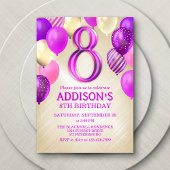 8e verjaardag roze ballonnen uitnodiging