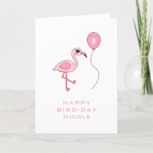 8e Verjaardag Roze Flamingo Happy Bird-day Kaart