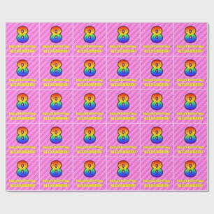 8e verjaardag: Roze stripes en harten, regenboog # Cadeaupapier