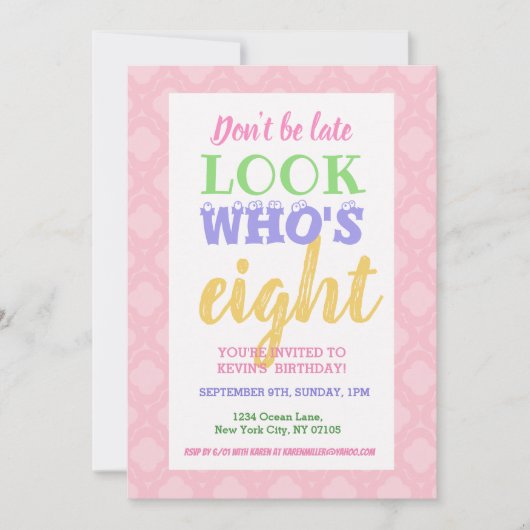8e verjaardag Uitnodigingslogans Kaart (Voorkant)