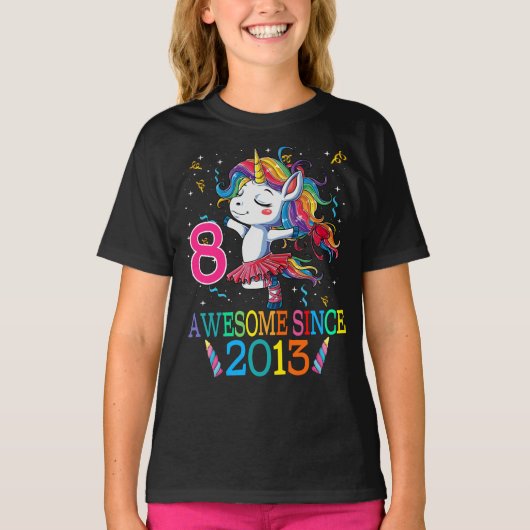8e verjaardag Unicorn Geweldige sinds 2013 T-shirt (Voorkant)