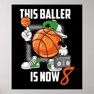 8e verjaardag van de Basketball Player Funny 8 jaa Poster