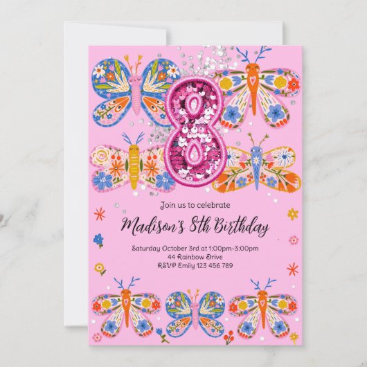 8e verjaardag vlinder kaart (Voorkant)