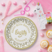 8e verjaardag Willekeurig Nummer Patroon Goud/Wit Papieren Bordje (Feest)