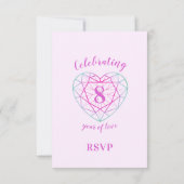 8ème anniversaire de coeur rose vert réponse RSVP (Dos)