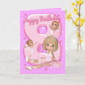 8ème Carte d'anniversaire avec la ballerine (Fleur jaune)