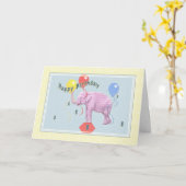 8ème Carte d'anniversaire avec l'éléphant rose et (Fleur jaune)