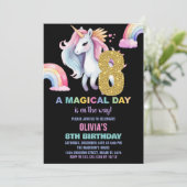 8ème Rainbow Unicorn Anniversaire Invitations wate (Debout devant)