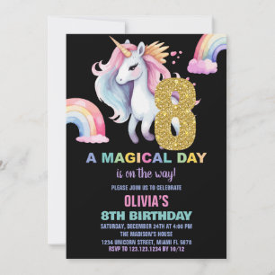 8ème Rainbow Unicorn Anniversaire Invitations wate