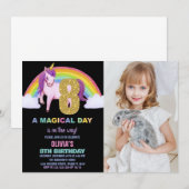 8ème Rainbow Unicorn Birthday Invitations photo (Devant / Derrière)