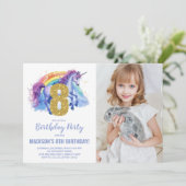 8ème Rainbow Unicorn Birthday Invitations photo (Debout devant)
