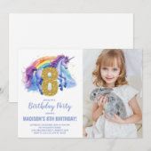 8ème Rainbow Unicorn Birthday Invitations photo (Devant / Derrière)