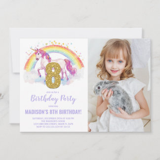 8ème Rainbow Unicorn Birthday Invitations photo