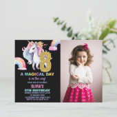 8ème Rainbow Unicorn Invitations Anniversaire avec (Debout devant)