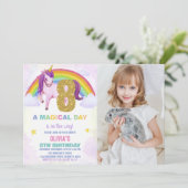 8ème Rainbow Unicorn Invitations Anniversaire avec (Debout devant)