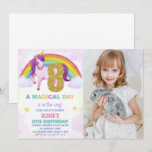 8ème Rainbow Unicorn Invitations Anniversaire avec (Devant / Derrière)