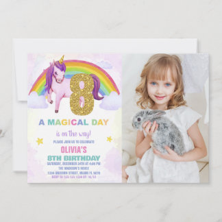 8ème Rainbow Unicorn Invitations Anniversaire avec