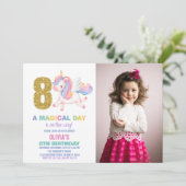 8ème Rainbow Unicorn Invitations Anniversaire avec (Debout devant)