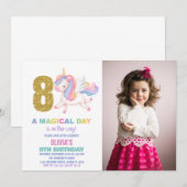 8ème Rainbow Unicorn Invitations Anniversaire avec (Devant / Derrière)