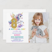 8ème Rainbow Unicorn Invitations Anniversaire avec (Devant / Derrière)