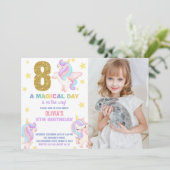 8ème Rainbow Unicorn Invitations Anniversaire avec (Debout devant)