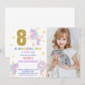 8ème Rainbow Unicorn Invitations Anniversaire avec (Devant / Derrière)