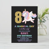 8ème Rainbow Unicorn Invitations Anniversaire Noir (Debout devant)