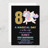 8ème Rainbow Unicorn Invitations Anniversaire Noir (Devant / Derrière)